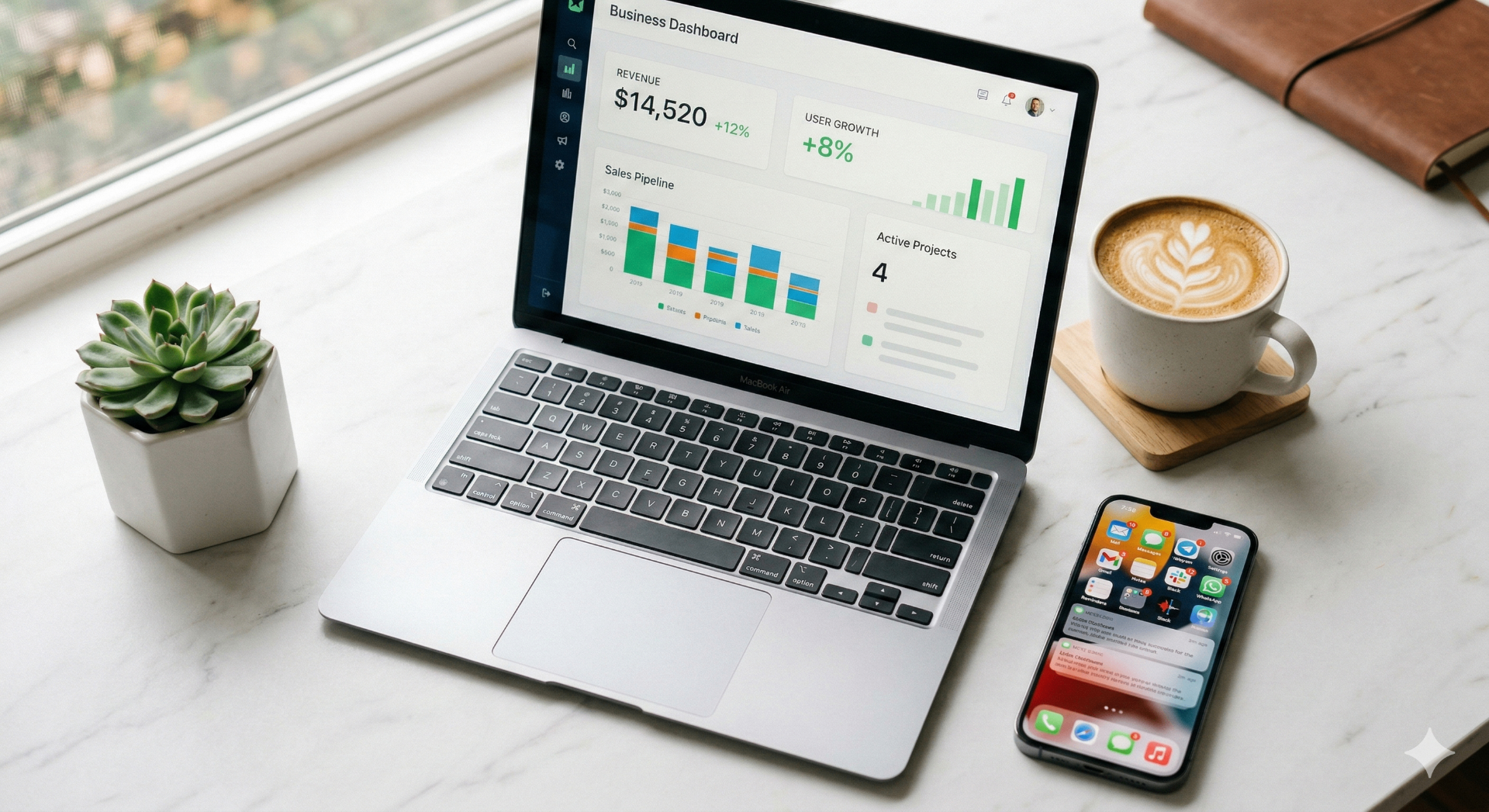 Managing Cleanoria business from laptop and phone
